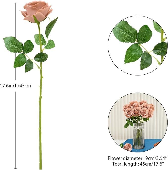 12Pcs Artificial Silk Flowers Fake Roses Flowers with Long Stems for Home Decor Wedding Baby Shower Party Centerpieces Decorations (Dusty Rose)
