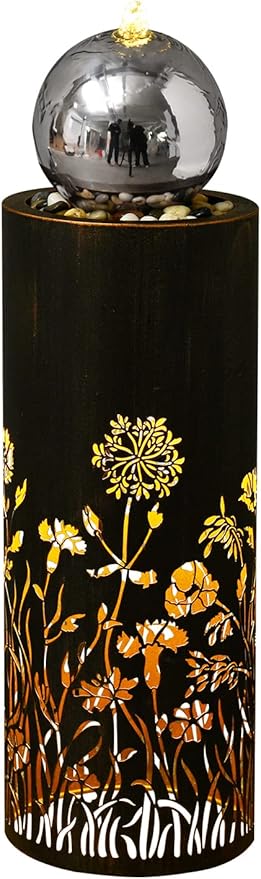 31.5” H Water Fountain Outdoor Garden Waterfall Fountains Indoor Outdoor Fountains and Waterfalls Modern Water Feature with Led Lights 2-Tier for Home Deck Porch Patio Backyard Decor