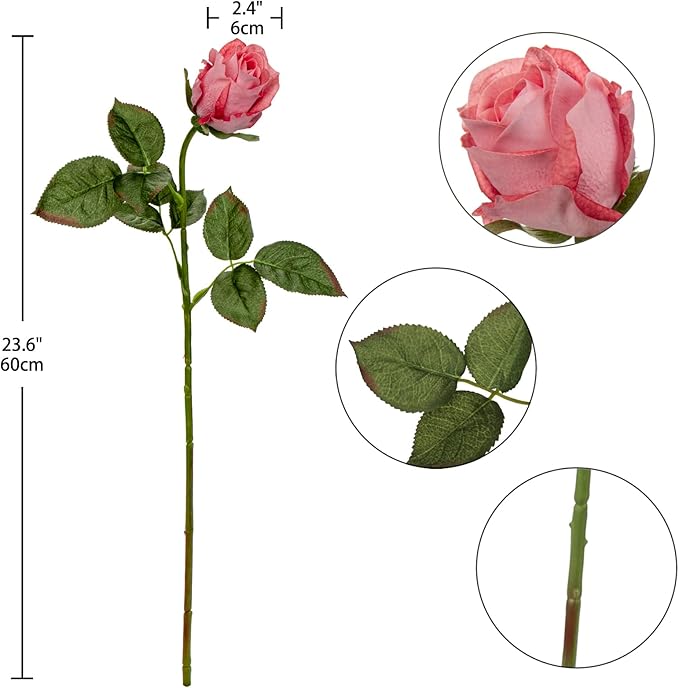 Artificial Realistic Roses Pale Red Flowers 24" Real Touch Silk Roses Bouquet Long Stems Rose for Flower Arrangement Fake Roses Decor for Home Party Wedding Table Centerpieces Roses Realistic - 5 Pcs