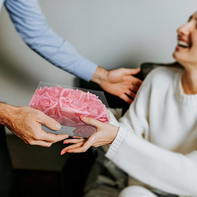 Artificial flower real touch roses feel and look realistic fake roses with short stems, suitable for gift, for wife girlfriend mom friends, Indoor home table,cake, hotel, car decoration (pink)