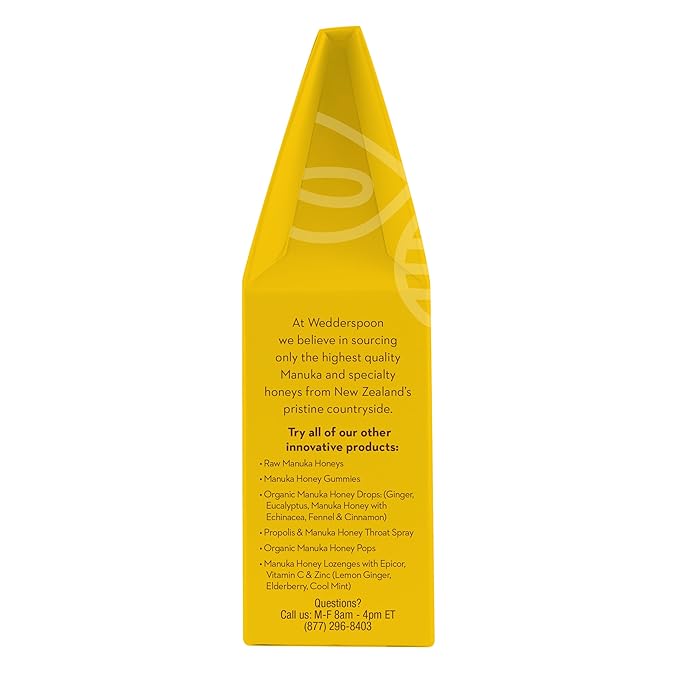 Wedderspoon Organic Manuka Honey Drops, Lemon & Bee Propolis, 20 Count (Pack of 1) | Genuine New Zealand Honey | Perfect Remedy For Dry Throats