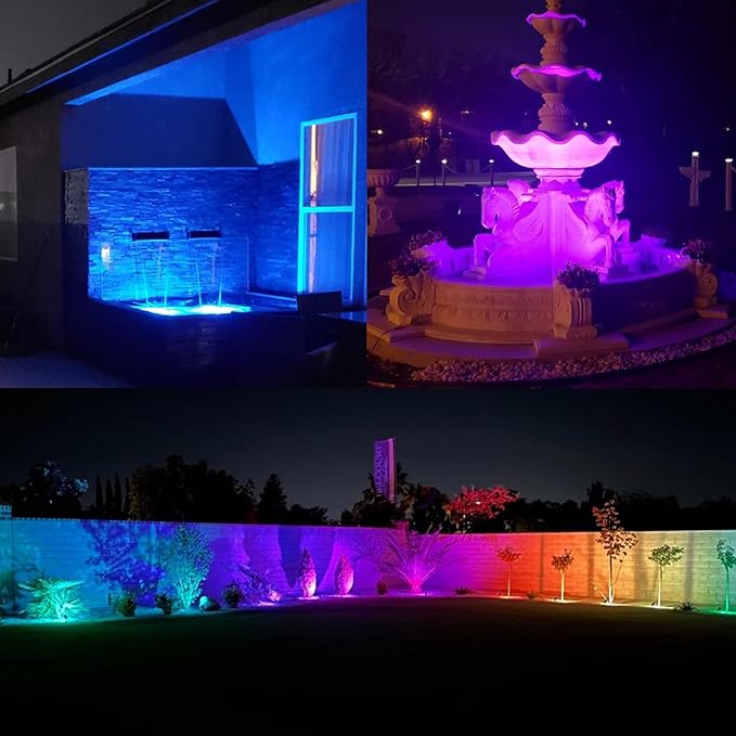 Outdoor Lights,10w Spot Lights Outdoor with US Plug and Remote Control,Dimmable Halloween Decor Christmas Lights Outdoor,Waterproof Spotlight with Timer(Light Color is Mixed, NOT Pure RGB)