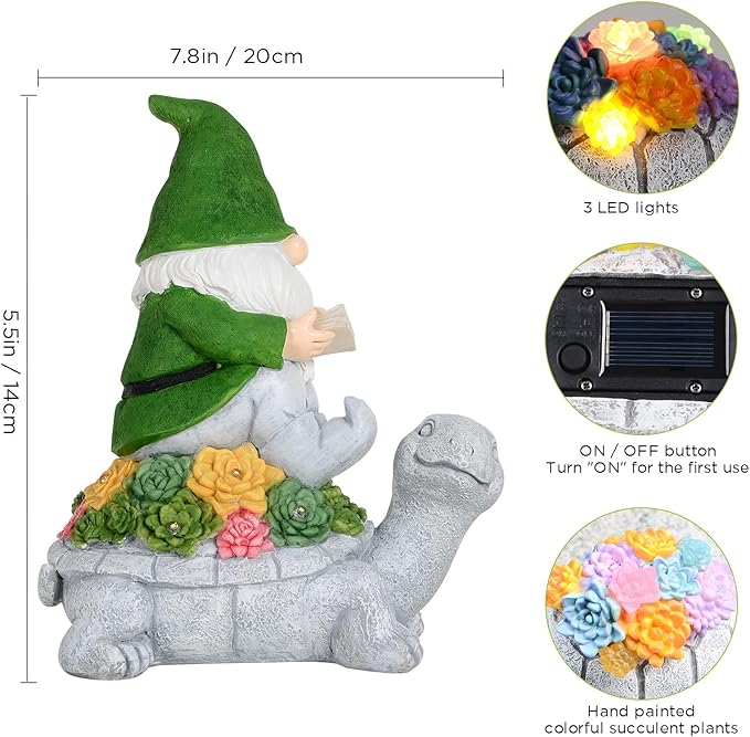 JOBOSI Dwarfs Solar Light Garden Decor Yard Decor Turtle Decor Santa Claus Turtle Solar Light Dwarf Garden Gnome Statues Gifts for mom, Gifts for Grandma