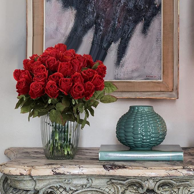 Artificial Realistic Roses Red Flowers 24" Real Touch Silk Roses Bouquet Long Stems Rose for Flower Arrangement Fake Roses Decor for Home Party Wedding Table Centerpieces Roses Realistic - 5 Pcs