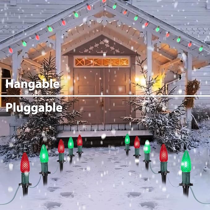 C9 LED Christmas Lights Outdoor with stakes, 25.7ft 20 LED Strawberry String Lights, Connectable Shatterproof Pathway Lights Marker for Path, Lane, Patio, Xmas Holiday Decorations, Red and Green