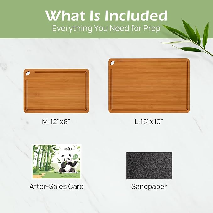 Butcher Block 2-Pcs Carbonized Bamboo Cutting Board Set With Juice Groove For Meal Prep & Cheese Serving - Ideal Kitchen Gift Set of 2 (M+L)