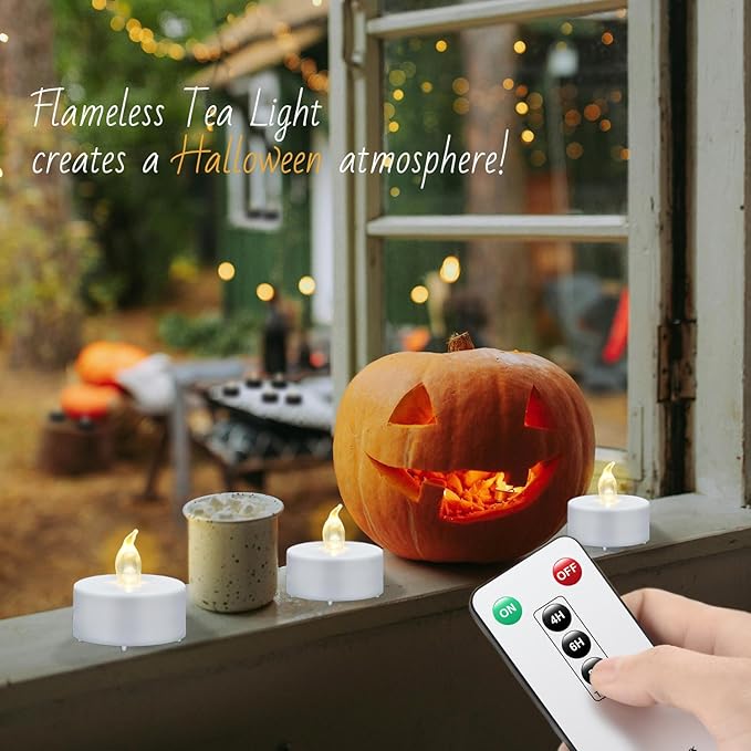 Tea Light Candles with Remote Control,24pack Flickering Flameless LED Candle,Long Lasting 400+Hours,Battery Operated with Timer for Home Decoration Seasonal &Festival Celebration WarmYellow