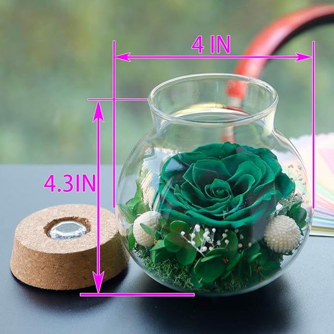 Preserved Real Roses with Colorful Mood Light Wishing Bottle,Eternal Rose,Never Withered Flowers,for Bedroom Party Table Decor, Christmas Decorations,a Gifts for Women 4.3inch1pcs (Green)