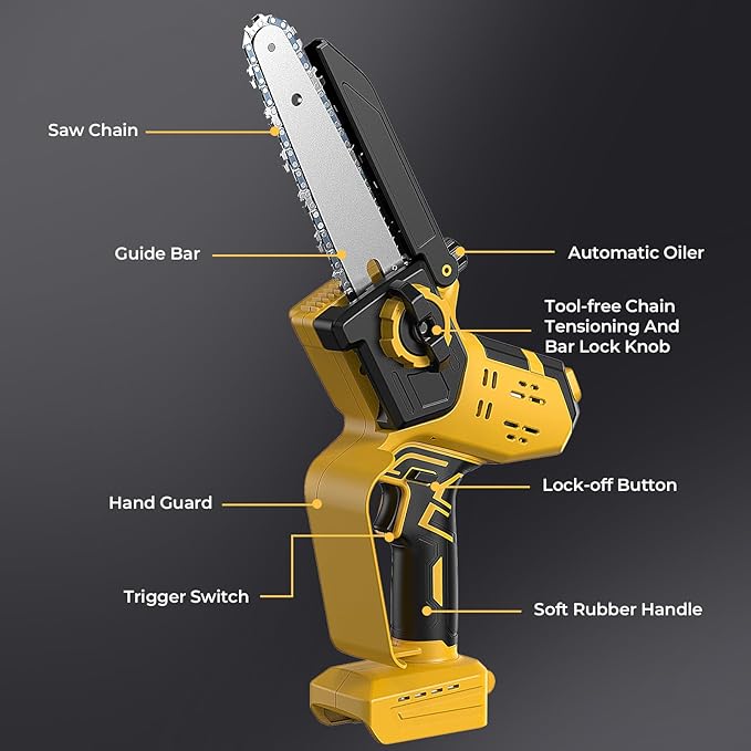 Mini Chainsaw for Dewalt 20V MAX Battery, Auto-Oiler, 8-Inch and 6-Inch 2-IN-1 Brushless Cordless Pruning Chainsaws, Battery Powered Mini Chain Saw for Wood Cutting (Tools only)