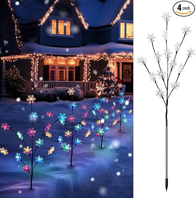 Outdoor Snowflake Lights, 4 Packs Driveway Christmas Lights, Outdoor Tree Christmas Decorations, Christmas Outdoor Decorations Yard, Multicolor