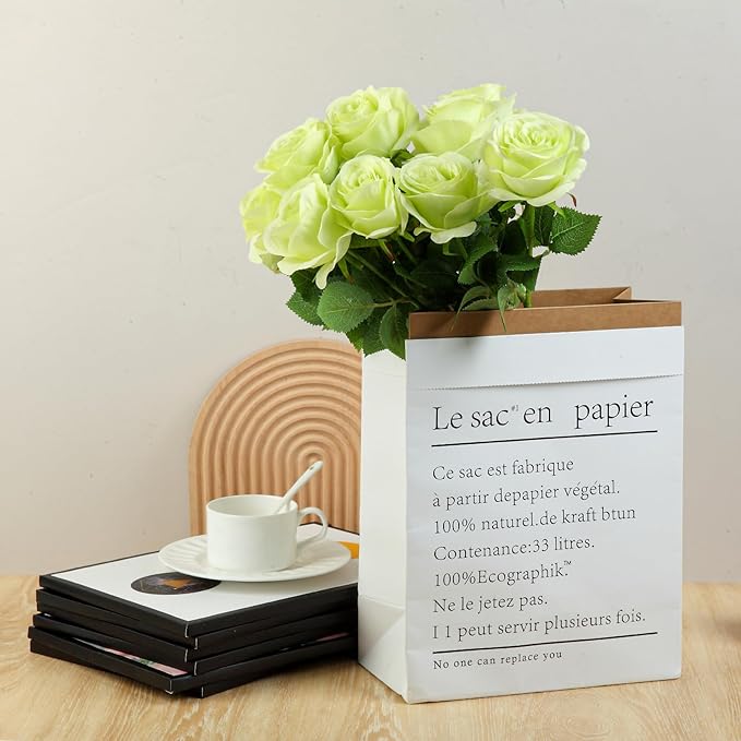 12pcs Light Green Roses Artificial Flowers Fake Roses Silk Flowers Roses with Long Stems for Wedding Home Party Centerpieces Decorations