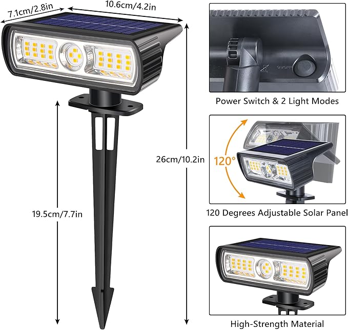 Toodour Solar Spot Light Outdoor, 6 Pack Solar Lights Outdoor with 2 Modes, Waterproof Solar Powered Flood Lights Landscape Lighting for Yard Garden Home Pathway Walkway Outdoor Decor - Warm White