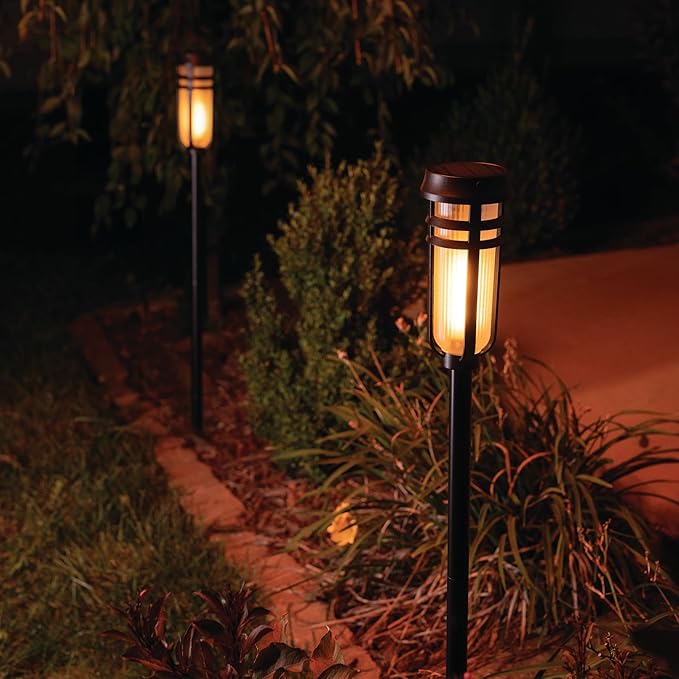 Metal Solar Torch - Adjustable Height (24" - 50"), Outdoor Lights with Flickering Flame, Waterproof Solar Powered Lights, Flame Torches for Patio, Pathway, Yard Decor, Matte Black (4-Pack)