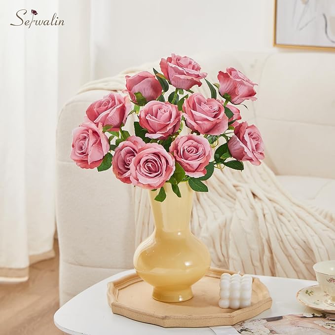 Serwalin 30pcs Artificial Roses Flowers, Dusty Pink Roses with Long Stems Realistic Fake Silk Roses Flowers for DIY Wedding Bouquet Centerpieces Party Home Table Decor