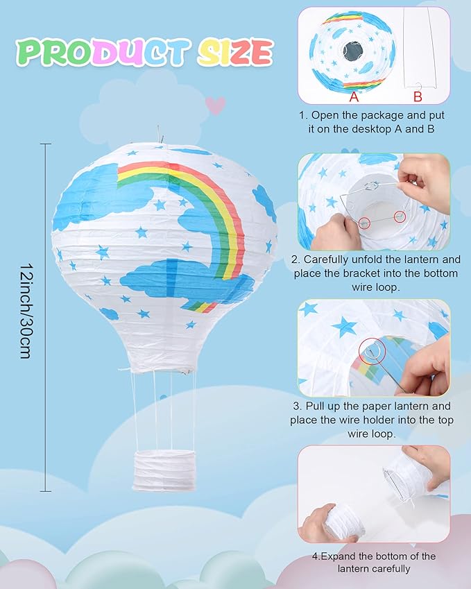 Treela 20 Pcs Hanging Hot Air Balloon Paper Lanterns 12 Inch Hot Air Balloon Decorations Centerpieces Reusable Chinese Japanese Paper Lantern for Birthday Wedding Baby Shower Christmas Party Festival