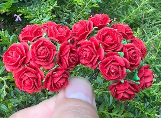 Handmade Mini Mulberry Paper Roses 18 mm Mulberry Paper Flowers Scrapbooking Wedding DIY Craft 50 pcs (Red Color)