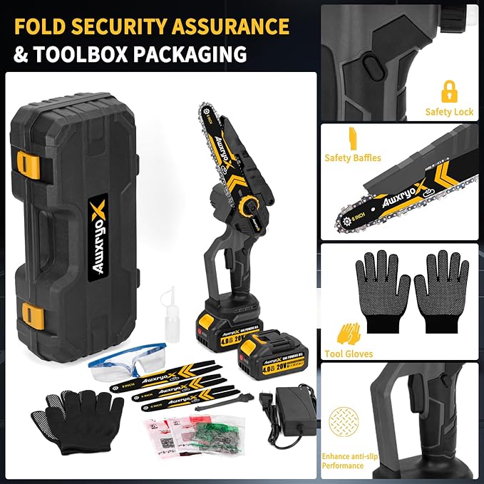 8" & 6" Mini Chainsaw Brushless, 2025 Upgraded 2x4.0AH Battery Portable Handheld Small Cordless Saw with 4 x Guide Plate, Electric Hand Saw Motosierra for Wood/Tree Cutting Gardening Pruning