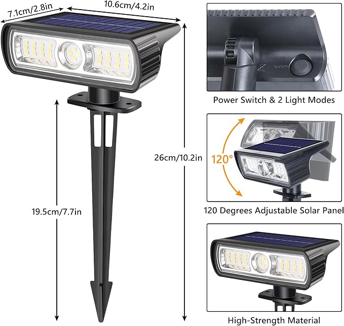 Toodour Solar Spot Light Outdoor, 6 Pack Solar Lights Outdoor with 2 Modes, Waterproof Solar Powered Flood Lights Landscape Lighting for Yard Garden Home Pathway Walkway Outdoor Decor - Cool White