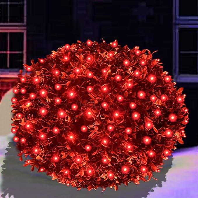 HISHINY LED Red Christmas Net Lights Outdoor,5ftx5ft 100LED Green Wire, Connectable Indoor Outdoor Bush Mesh Net Lights String for Halloween Christmas Party,Shrub,Yard,Tree(Red)