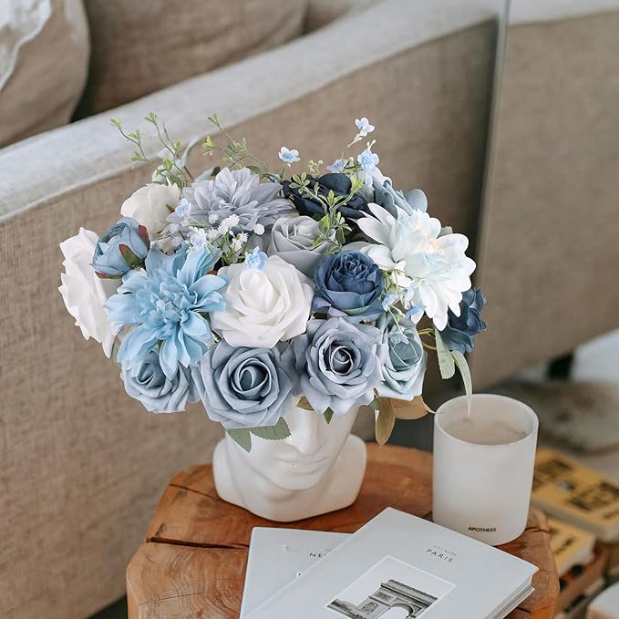 AGIRL Artificial Flowers Combo Silk Mix Purple Fake Flower with Stems for DIY Wedding Bouquets Centerpieces Arrangements Table Chair Decor Baby Shower Home Decor (Light Blue)