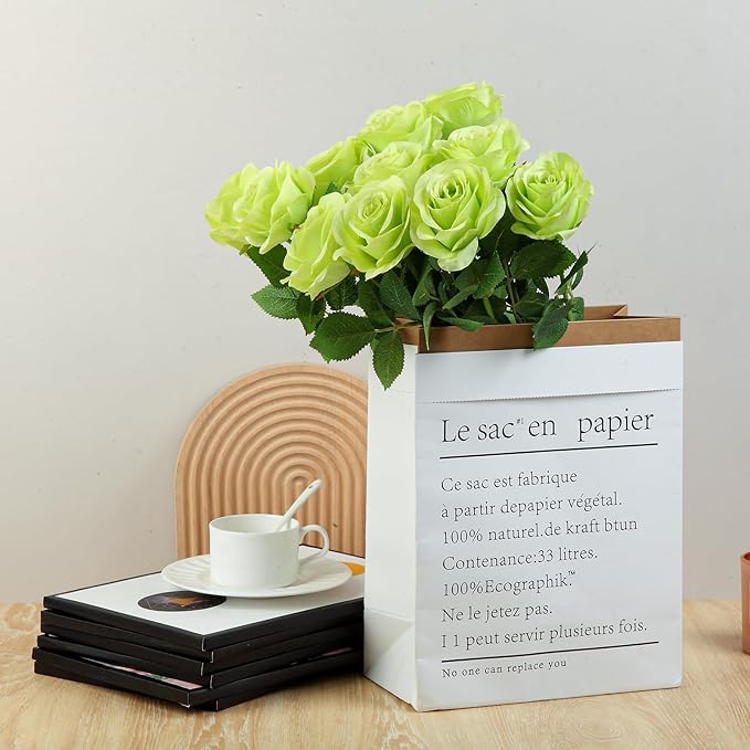 12pcs Roses Artificial Flowers Fake Roses Green Silk Roses White Silk Flowers Rose with Long Stems for Wedding Home Party Centerpieces Decorations