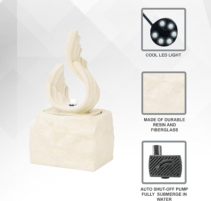 XBrand 25 in H Stone-Look Sculptural Modern Freestanding Fiber Resin Outdoor Garden Fountain w/LED Light, White