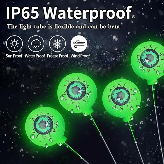 Aogist Halloween Decorations Eyeball Swaying Firefly Light Bright Long Standby Time Waterproof Outdoor Lights for Beautiful Spaces Garden Yard Lawn Pathway Porch Party Decor(Green, 4 Pack-24 LEDs)