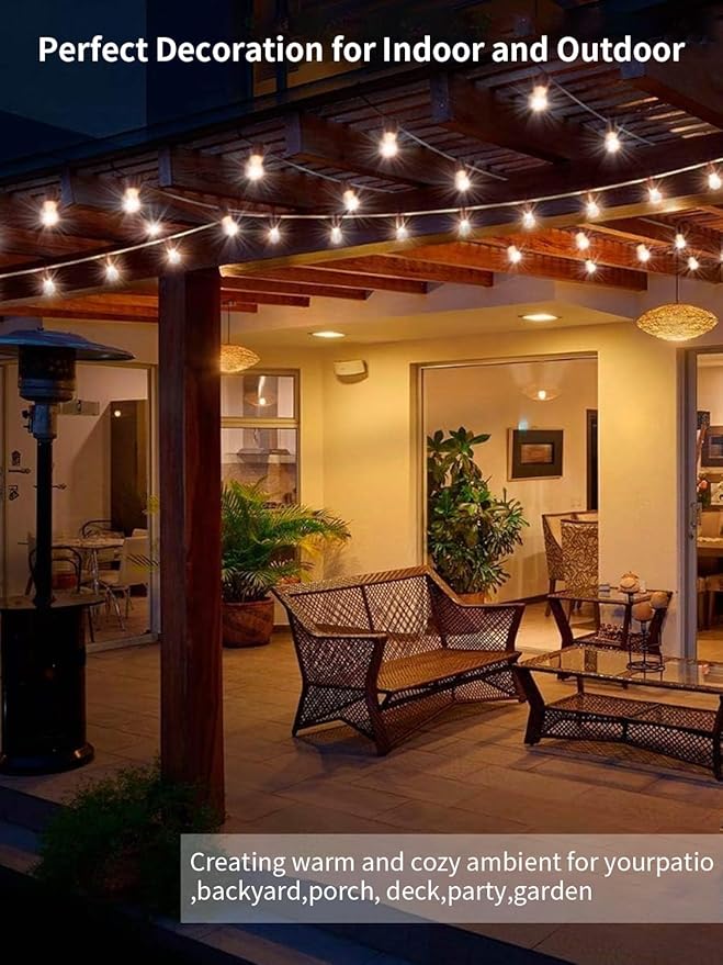 Led String Lights Outdoor 27Feet S14 Patio Light, Edison Shatterproof Bulbs Weatherproof Strand, Commercial Grade Patio Lights, Decorative for Garden or Patio