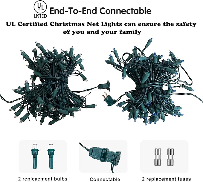 HISHINY LED Red Christmas Net Lights Outdoor,5ftx5ft 100LED Green Wire, Connectable Indoor Outdoor Bush Mesh Net Lights String for Halloween Christmas Party,Shrub,Yard,Tree(Red)