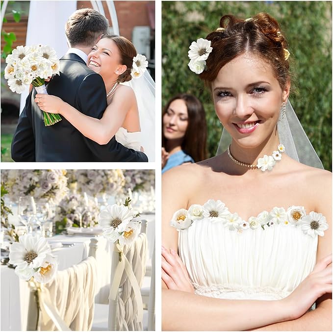 Serra Flora Mini Artificial Flower Heads Fake Flowers Small Silk Daisy Peony Flower Heads for Crafts Spring DIY Headwear Wreath Graduation Wedding Bridal Party Decoration