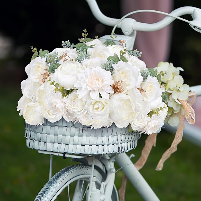 AGIRL Artificial Flowers Combo Fake Flowers Rose Silk Flowers with Stems for DIY Wedding Bouquets Centerpieces Arrangements Table Decor Bridal Baby Shower Party Home Decor (Cream White)