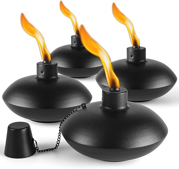 ZSZMFH 4 Pack Metal Table Top Torches,18 oz Citronella Torches for Outside, Refillable Citronella Flame Light Torch with Wicks and Covers, Landscape Lanterns Torches for Party, Garden Decor,DIY