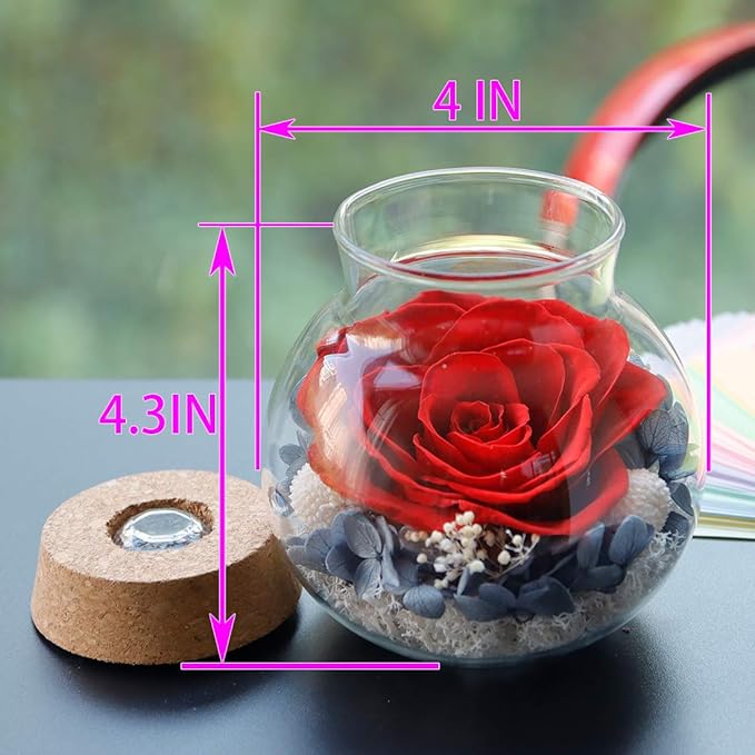 Preserved Real Roses with Colorful Mood Light Wishing Bottle, Eternal Rose,Never Withered Flowers, Table Decor,Christmas Anniversary Valentine's, Red 4.3inch, 1pcs