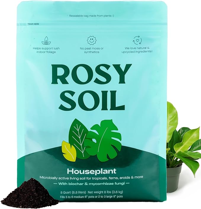Rosy Soil Indoor Potting Soil for House Plants - Organic Potting Soil Mix for Indoor Plants - Enriched w/Root-Boosting Biochar for Foliage Plants, Flowers, Herbs - Peat Free, Less Prone to Gnats - 4qt