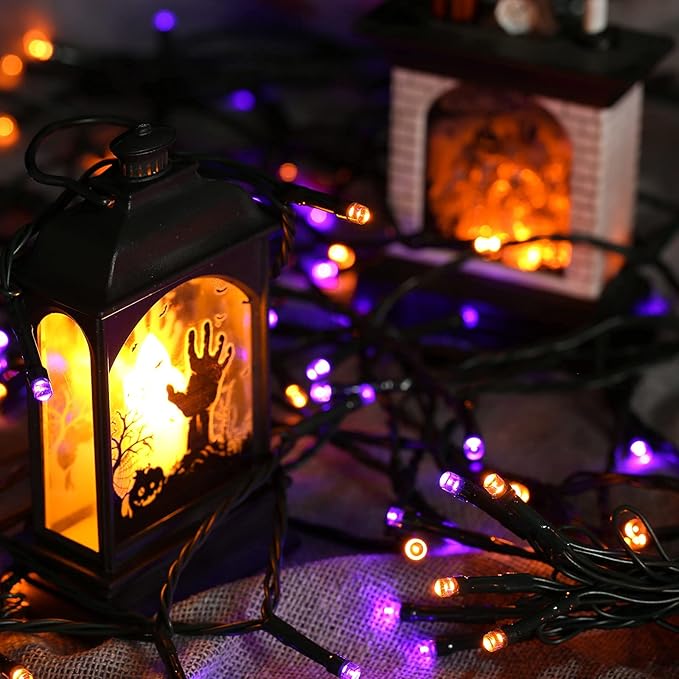 Joomer 2 Pack Orange Purple Halloween Solar String Lights Total 144 FT 400 LED 8 Modes Waterproof Solar Halloween Lights Outdoor for Halloween Decorations