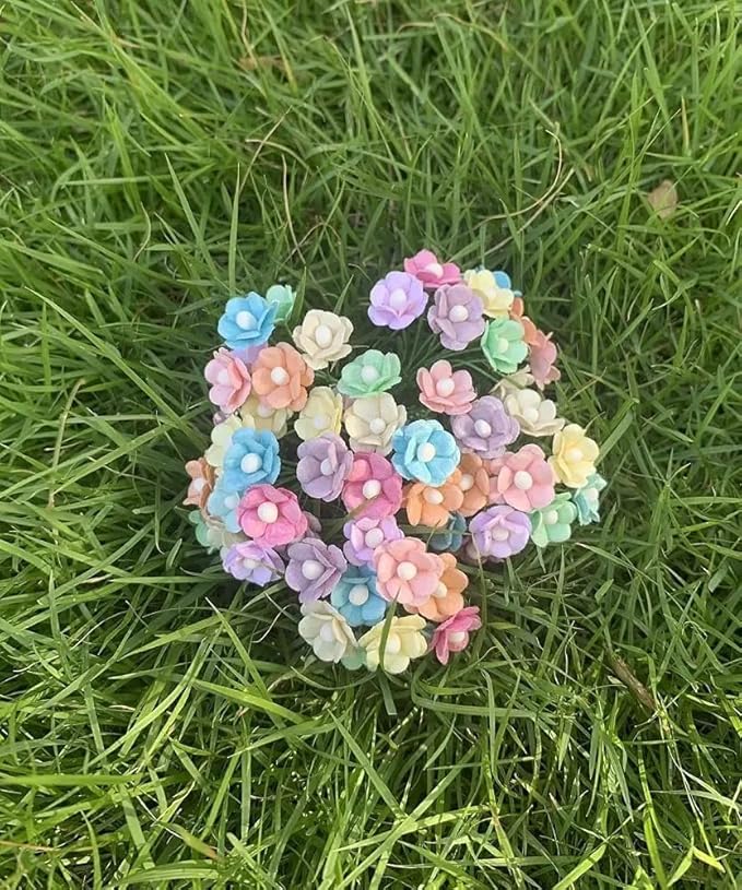 100 pcs Mini Flowers Mulberry Paper Flowers 13-15 mm Scrapbook Craft Card DIY Craft Using for Crafts, Bouquets, Scrapbooks, Decorations, Greeting Cards Artificial Flowers (Mixed Pastel Colors)