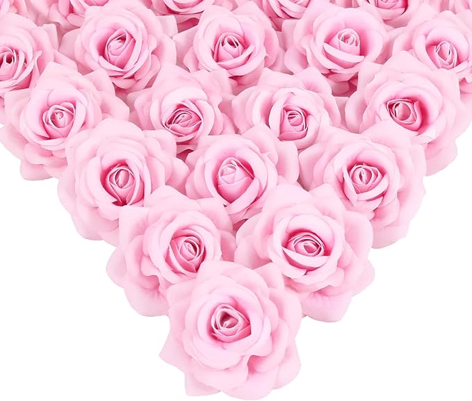 Velvet Rose Artificial Flower 25pcs Fake Pink Rose Flowers Heads Faux Silk Flowers Heads for DIY Wedding Home Party Baby Shower Decor(Pink)
