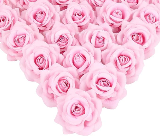 Velvet Rose Artificial Flower 25pcs Fake Pink Rose Flowers Heads Faux Silk Flowers Heads for DIY Wedding Home Party Baby Shower Decor(Pink)