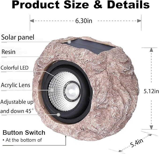 Solar Rock Lights Outdoor Waterproof, 4 Pack LED Colored Garden Landscape Light, Stone Statue Bright Solar Spot Light for Path, Yard, Patio, Lawn, Porch, Yard Decoration and Lighting