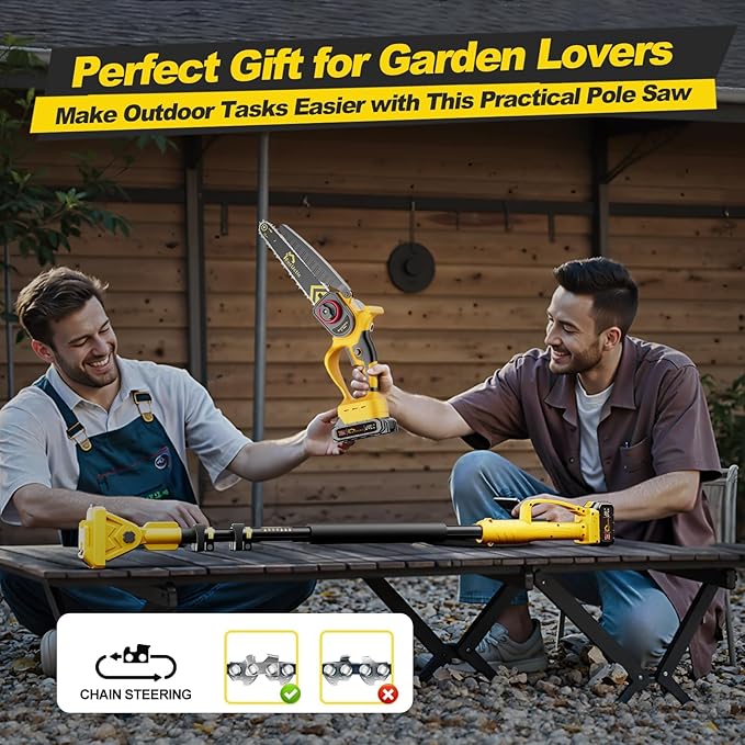 Cordless Pole Saw 3-in-1 with 6&8 Inch Mini Chainsaw, Battery Powered Electric Pole Saw for Tree Trimming with 2×4.0Ah Battery, Lightweight, Up to 14 FT Extendable Pole Saw for Home & Garden & DIY