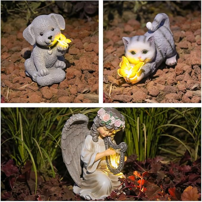 Solar Garden Statues Outdoor Dog Lights, Unique Housewarming Garden Gifts for Women Mom Wife Grandma and Sisters,Cute Dog Sculpture Decoration for Patio, Terrace, Balcony, Lawn