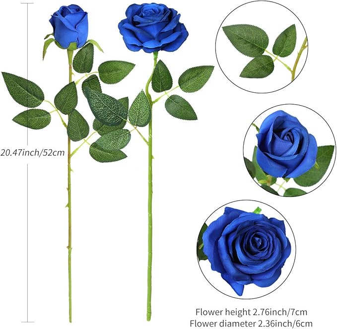 Hawesome 12PCS Artificial Silk Flowers Realistic Roses Bouquet Long Stem for Home Wedding Decoration Party (Blue 1)