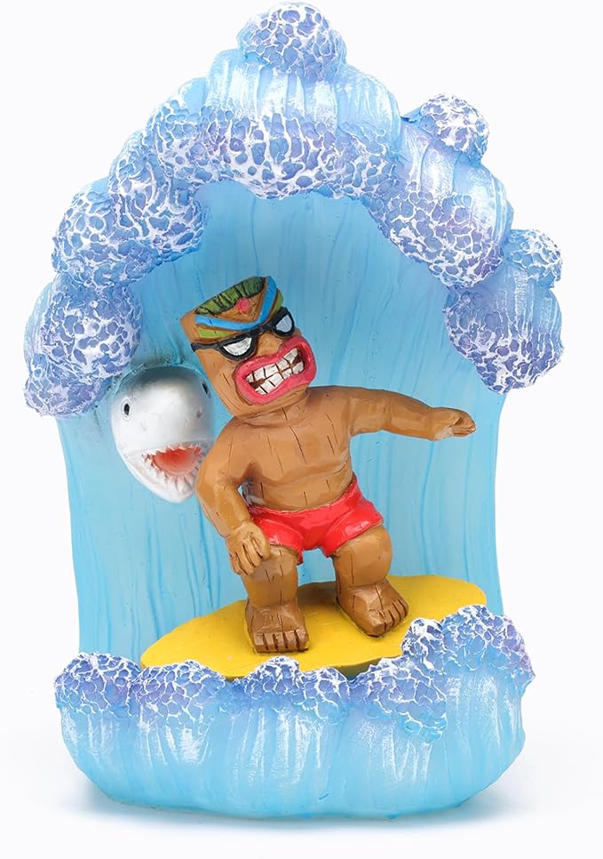 Solar Tiki Statue Decor-Garden Statue Outdoor Ornaments - Tiki Man Surfing Waterproof Decoration Figurine for Tiki Bar,Patio,Balcony,Yard,Lawn,Table