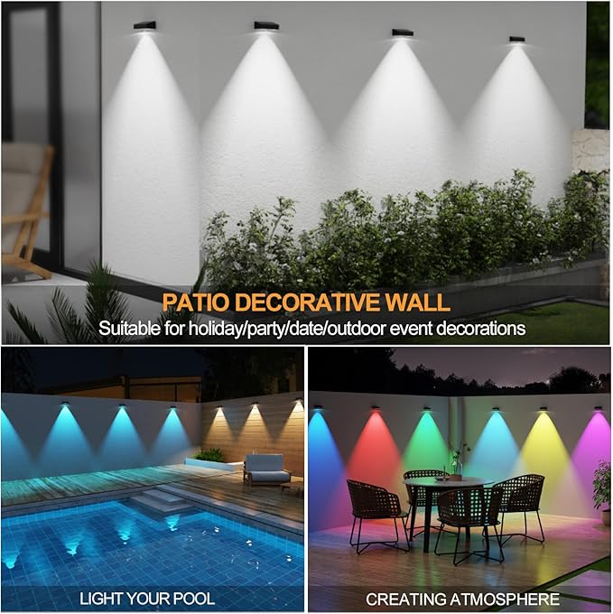 Solar Fence Lights,Fence Lights Solar Powered Waterproof IP65 Multicolor Led 12 Fixed Colors &RGB Color Changing for Pool, Deck, Patio, Porch, Stairs, Holiday (12)