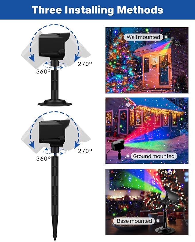 Laser Christmas Projector Lights Outdoor, Christmas Decorations Stars Light Show, Efficient Heat Dissipation, Waterproof, Holiday Projector Decorations for House/Garden/Party/Wedding (Black)
