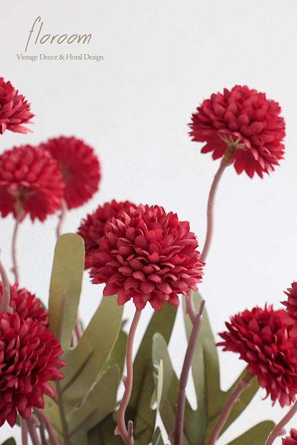 Floroom 5pcs Dark Red Faux Silk Mums Artificial Flowers, Bulk Fake Small Mini Chrysanthemums with Stems for DIY Wedding Centerpieces Floral Arrangements Vase Fillers Home Decorations