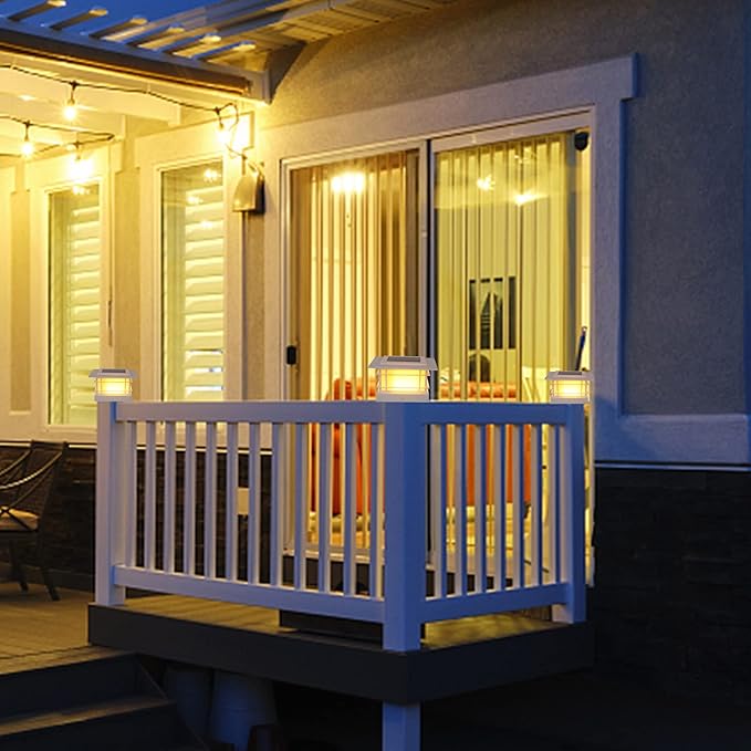 Dynaming 6 Pack Solar Post Lights Outdoor, Solar Powered White Shell Fence Post Cap Lights, High Brightness Warm White LED Lighting for Garden Deck Patio, Fit 4x4, 5x5 or 6x6 Vinyl/Wooden Posts