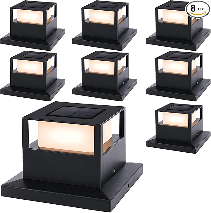 Viewsun 8 Pack Solar Post Cap Lights, Outdoor Garden Solar Powered Fence Post Cap Lights with SMD LEDs Waterproof Light Decorative for Fence Deck or Patio Decor, Fits 4x4, 5x5 or 6x6 Wooden Posts