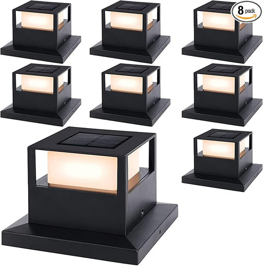 Viewsun 8 Pack Solar Post Cap Lights, Outdoor Garden Solar Powered Fence Post Cap Lights with SMD LEDs Waterproof Light Decorative for Fence Deck or Patio Decor, Fits 4x4, 5x5 or 6x6 Wooden Posts