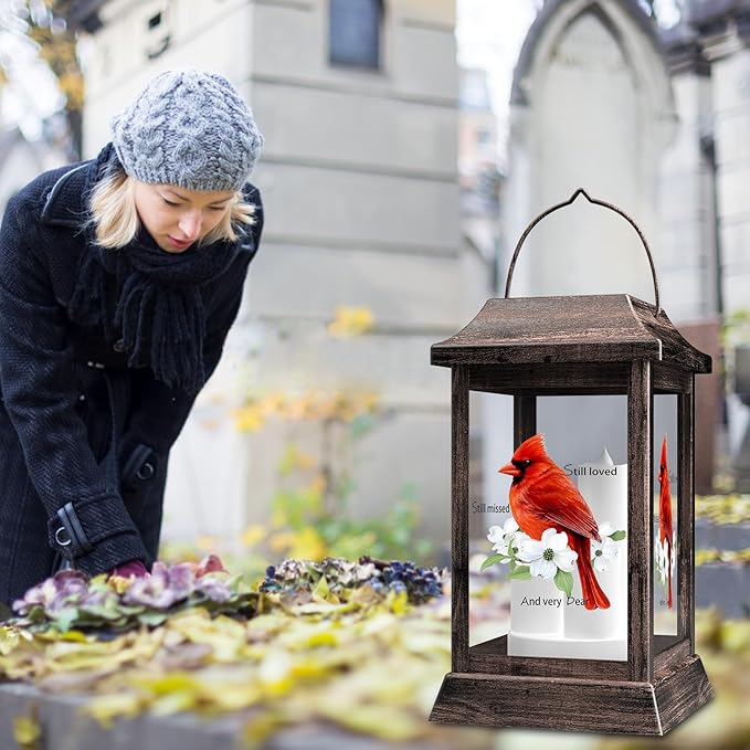 Walk Beside Us Memorial Lantern with Flickering LED Candle, Solar Powered Flameless Lantern, Bereavement Gift Sympathy Gift for Loss of Mom/Dad/Loved One, 2 Pack